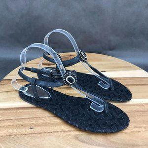 Olivia Miller Black Embellished Strappy Slingback Flat Sandals Womens Size 9